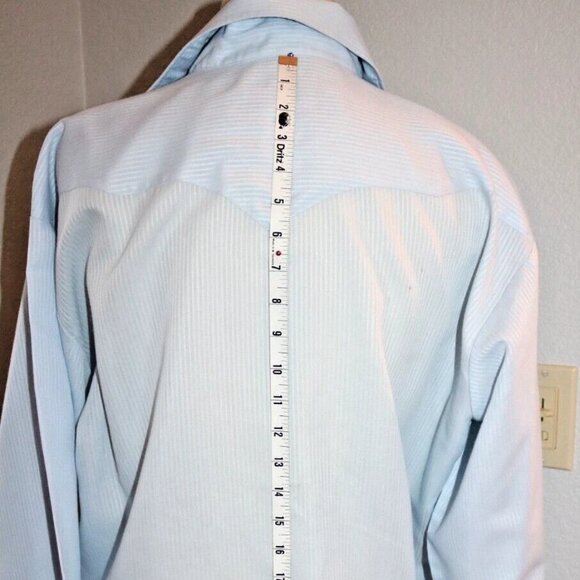 Panhandle Slim Shirt Mens 17-36 Blue Pinstripe Western Pearl Snap Made USA - Picture 11 of 16